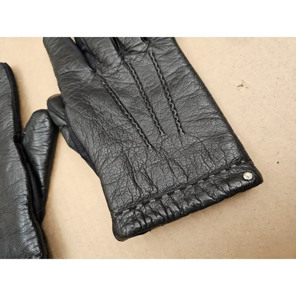 Vintage Isotoner Women Leather Gloves Wool Lining Sz Large Black